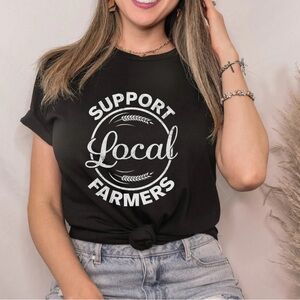 NWT Support Local Farmers Graphic Tee Black White Print t-shirt Size Small